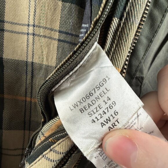 Barbour Beadnell Ladies Waxed Jacket Women Full Zip Green Size 10 USA Lined - Picture 14 of 16